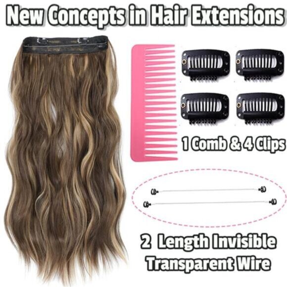 Halo Hair Extensions 20 Inch Brown with Golden Highlight - Picture 2 of 6